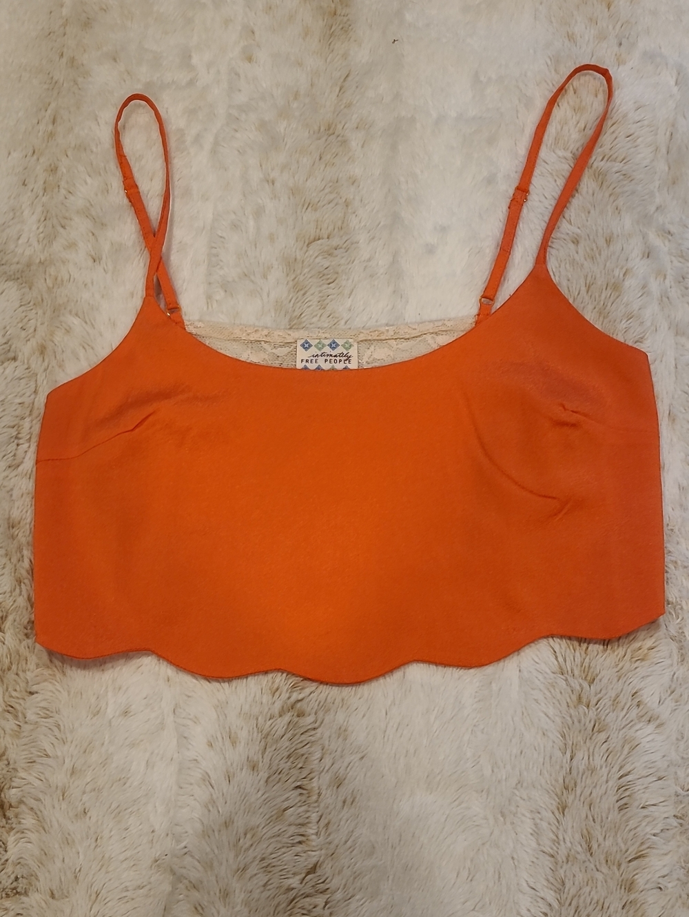 Free People Bright Orange Scalloped Hem Cami